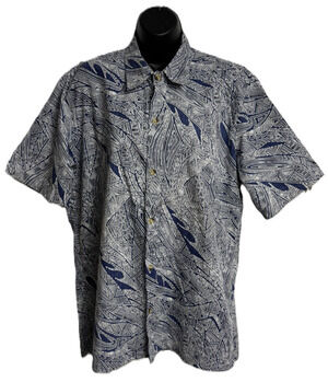 VTG Two Paddles Aloha Shirt Men's Medium Blue Tribal Geometric Hawaiian USA Made